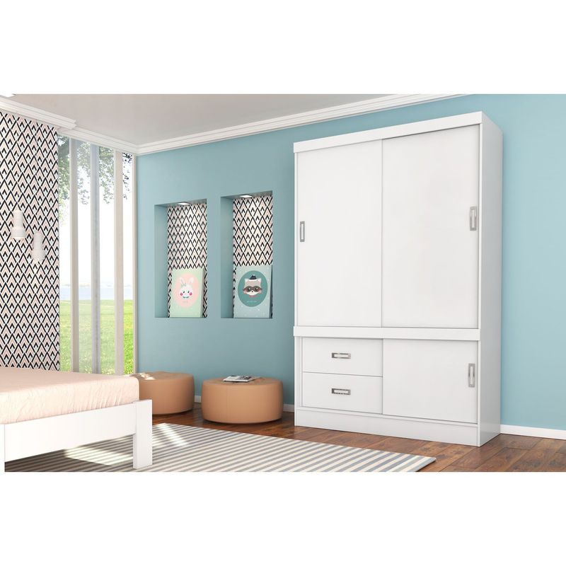 MICA - Ropero Reversible Padua 3 Puertas Corredizas 2 Cajones