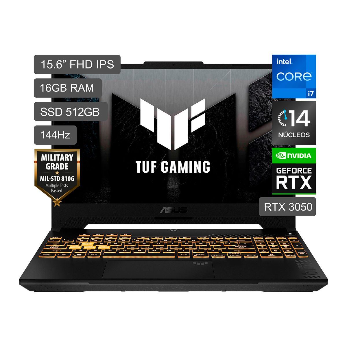 ASUS - Gamer Asus Intel Core i7 de 14 núcleos RTX3050 16GB 512GB SSD TUF Gaming F15 12°Gen 15.6" FHD