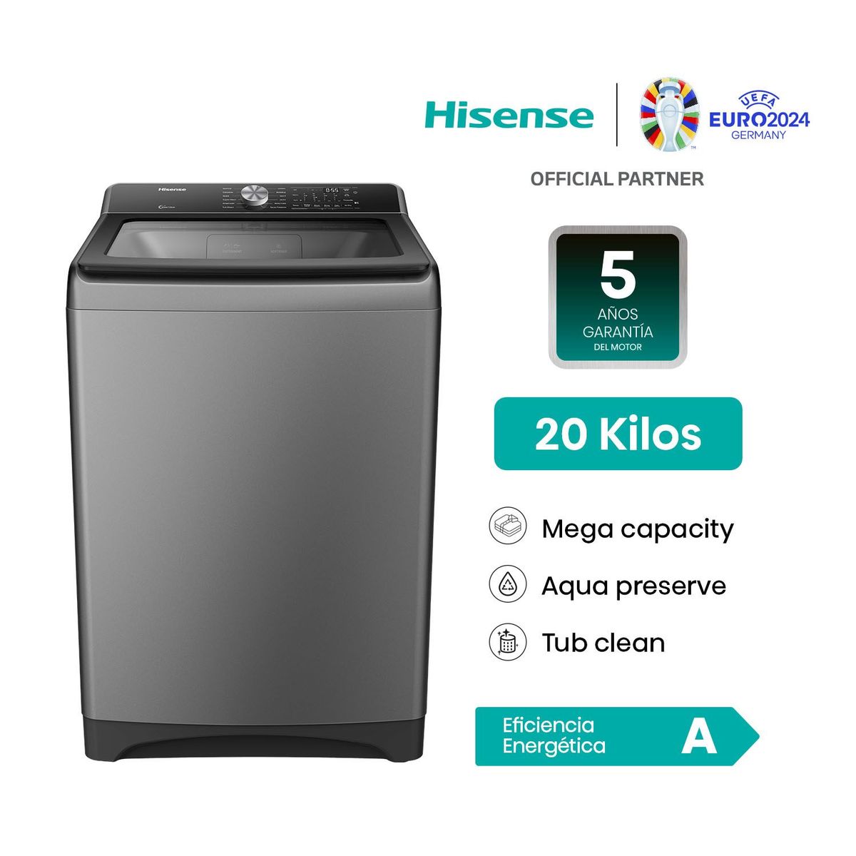HISENSE - Lavadora 20 Kg Carga Superior Automática Negro Claro Hisense