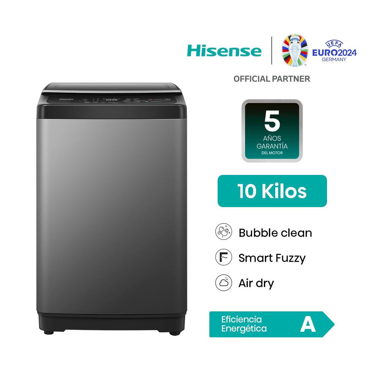 HISENSE - Lavadora 10 Kg Carga Superior Automática Negro Claro Hisense