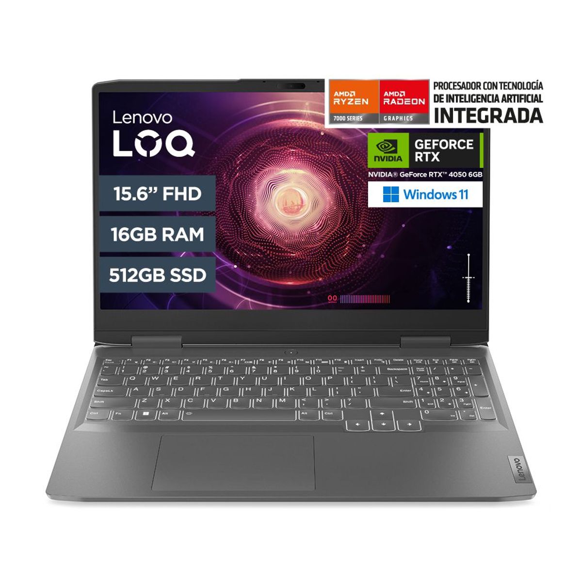 LENOVO - Gamer Lenovo Amd Ryzen 7 Rtx4050 16gb 512gb Ssd Loq Serie 7840hs 15.6"