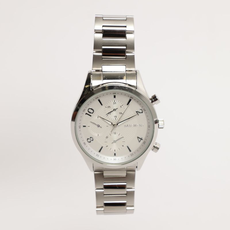 BASEMENT - Reloj Basement Metal Plateado Y Blanco