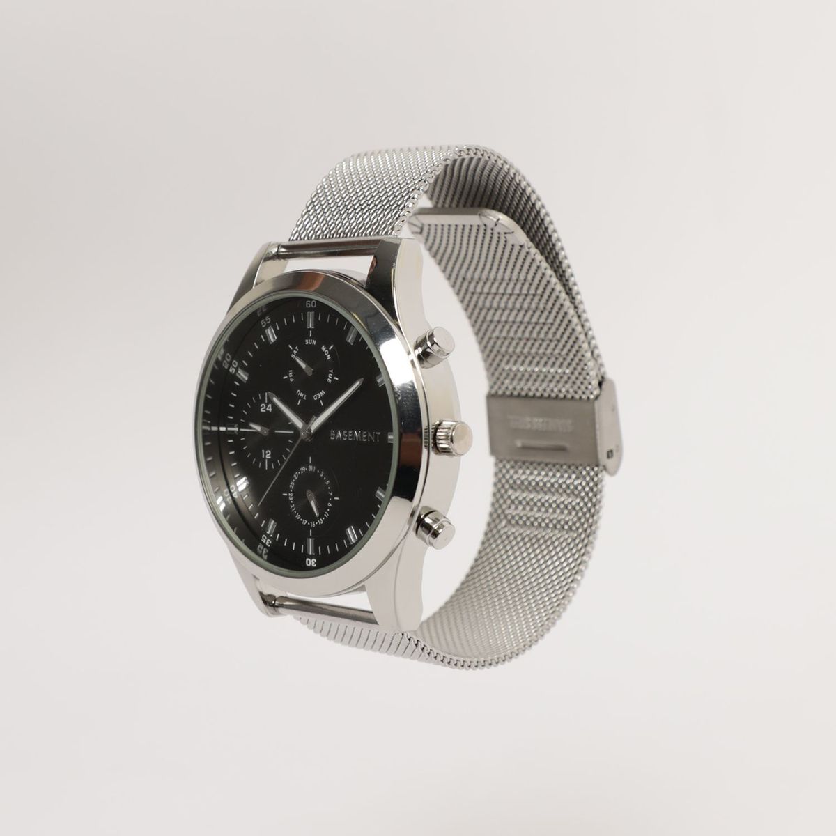 BASEMENT - Reloj Basement Mesh Plateado