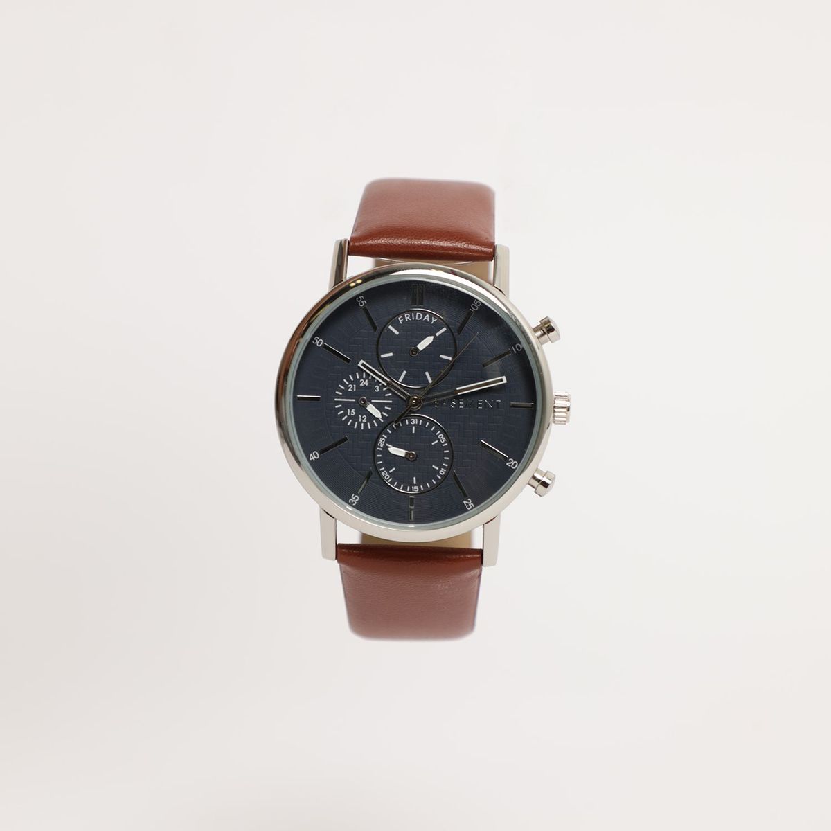 BASEMENT - Reloj Basement Ecocuero Marrón Y Azul