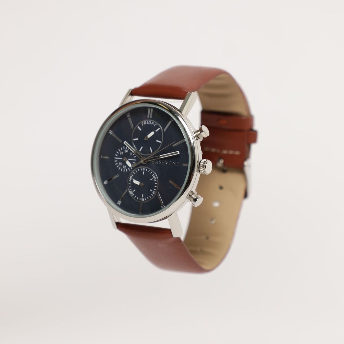 BASEMENT - Reloj Basement Ecocuero Marrón Y Azul