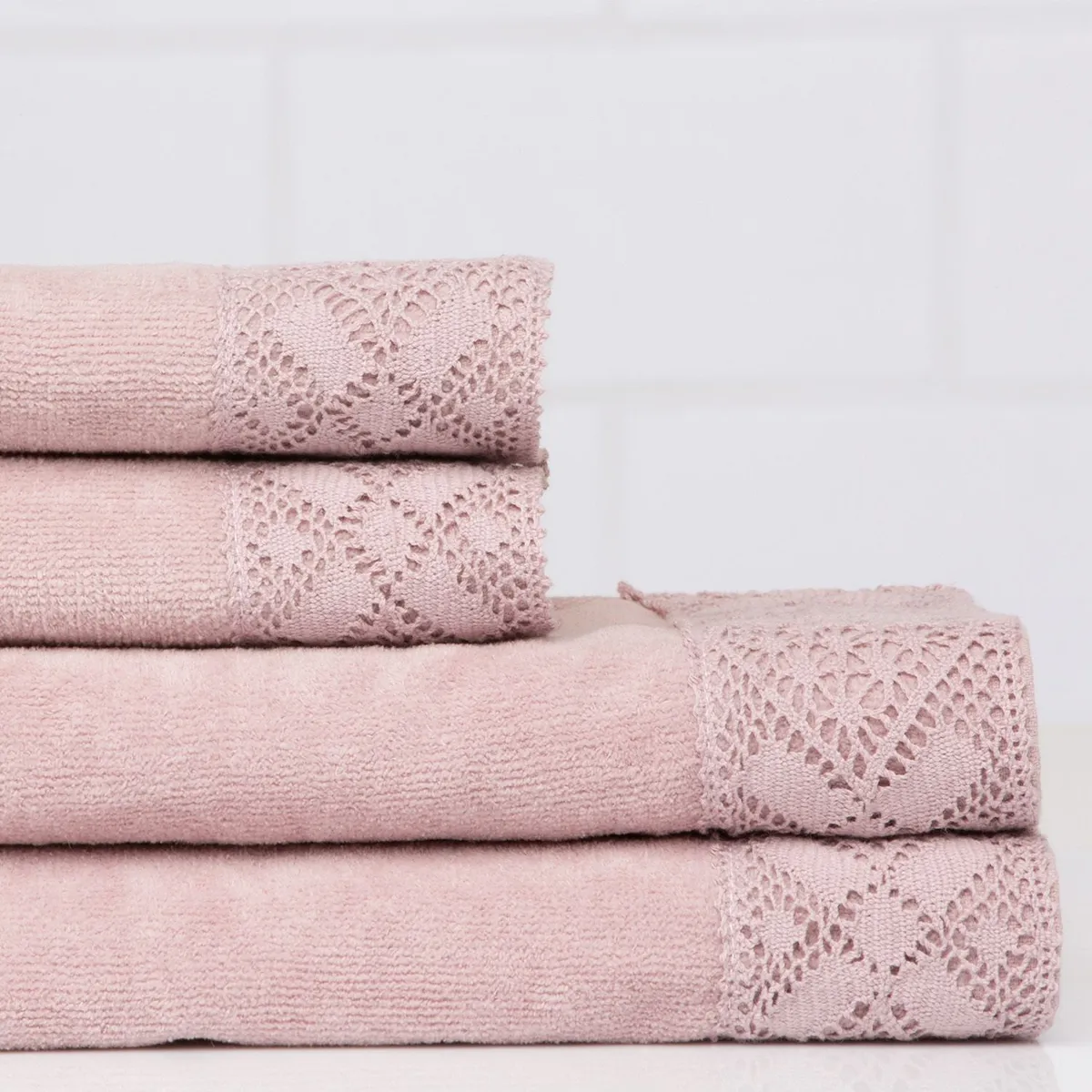 ROBERTA ALLEN - Set x2 Toallas Visita Encaje 100% Algodón