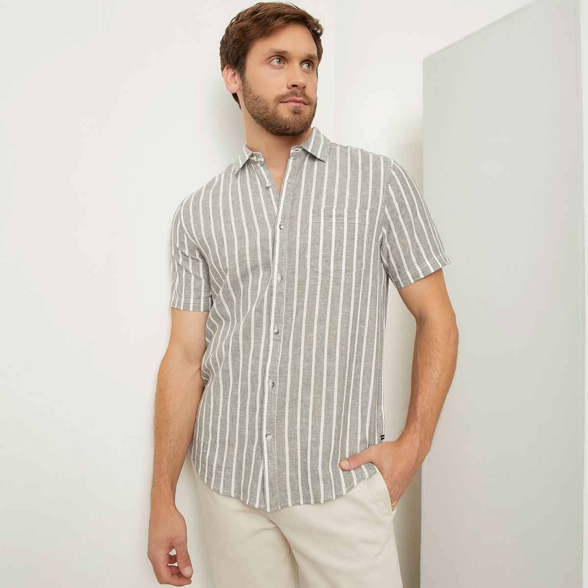 BASEMENT - Camisa Lino Hombre Basement