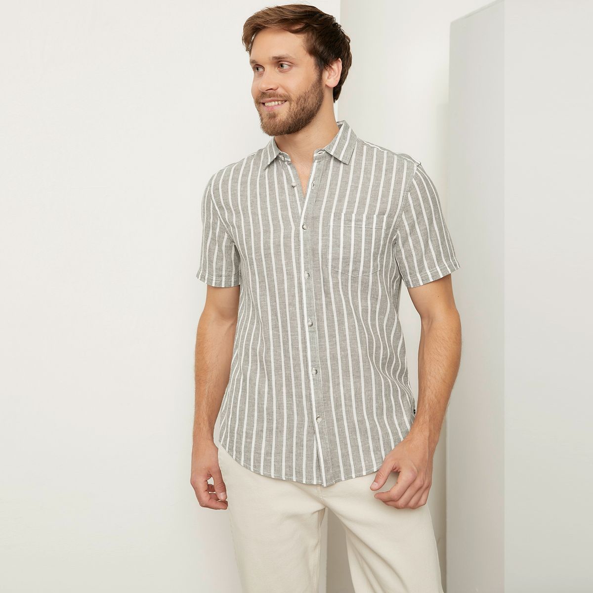 BASEMENT - Camisa Lino Hombre Basement