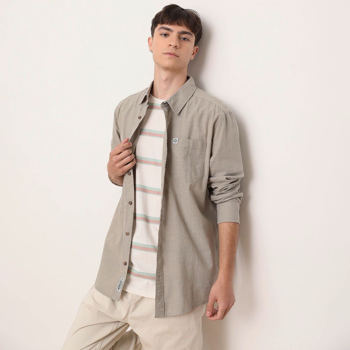 BEARCLIFF - Camisa Manga Larga 100% Algodón Hombre Bearcliff