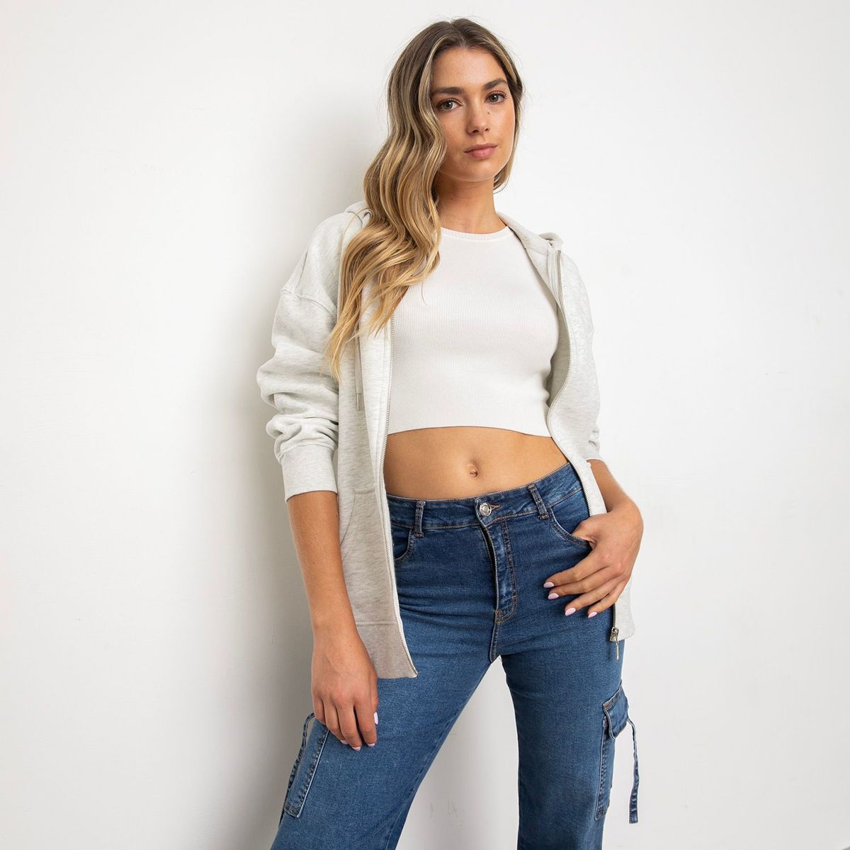 SYBILLA - Polera Sybilla Mujer Algodón con Cierre y Gorro