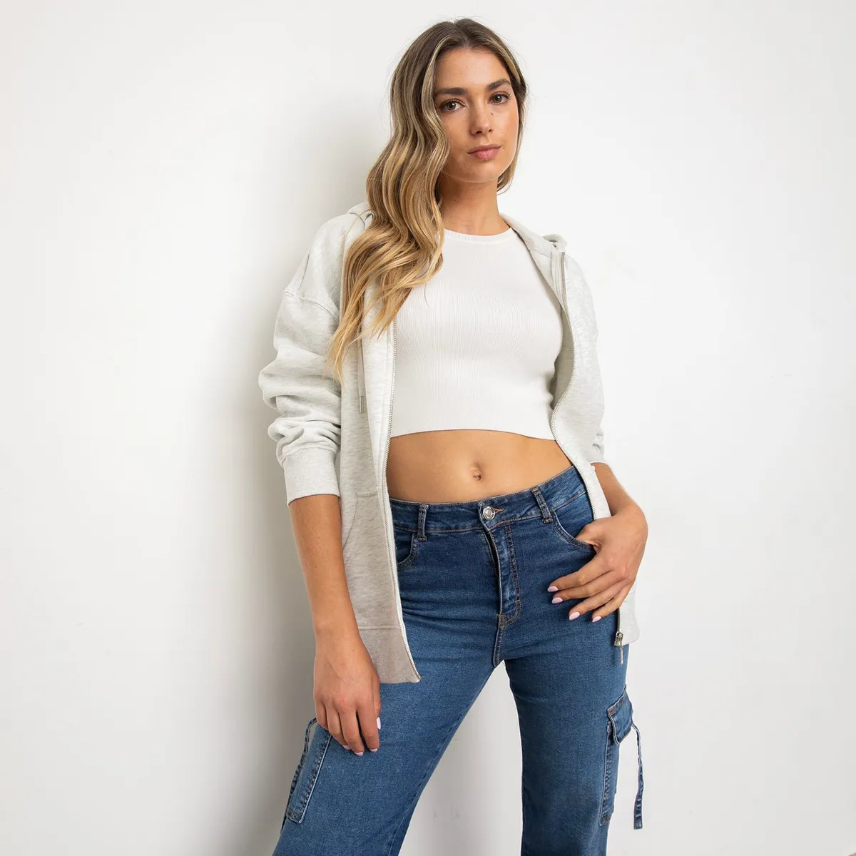 SYBILLA - Polera Sybilla Mujer Algodón con Cierre y Gorro