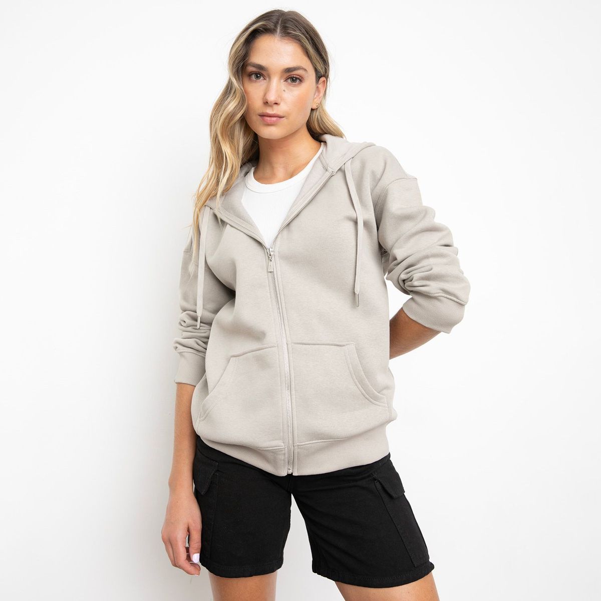 SYBILLA - Polera Sybilla Mujer Algodón con Cierre y Gorro