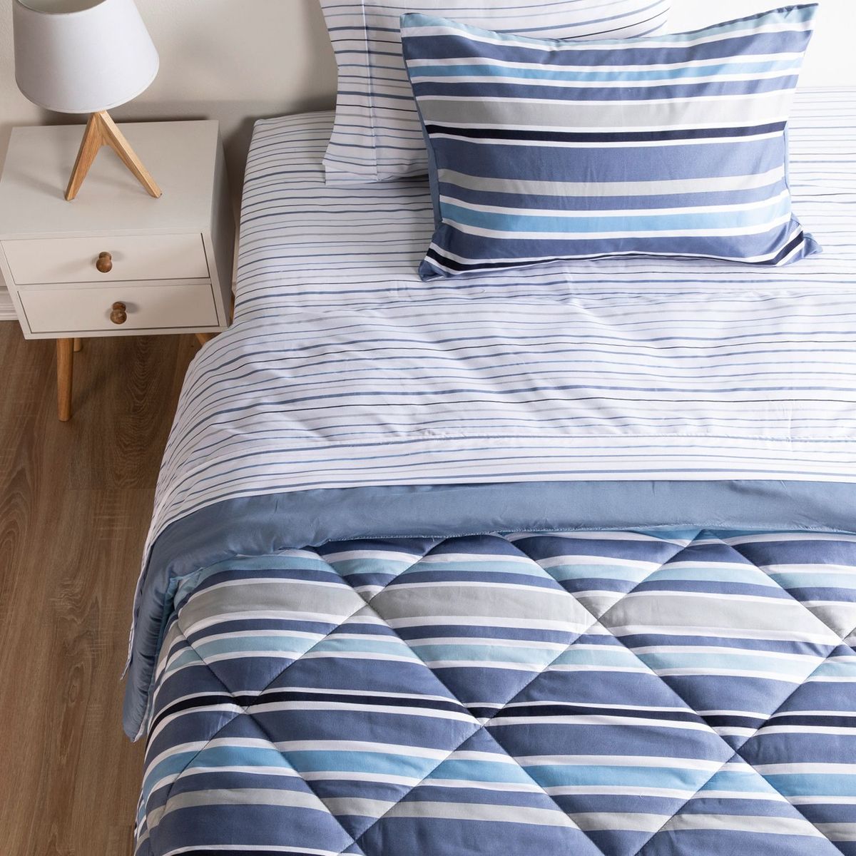 AMBIENTA - Juego De Cama: Edredón Azul + Juego De Sábanas Ambienta