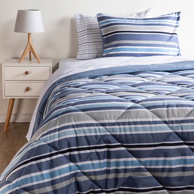 AMBIENTA - Juego De Cama: Edredón Azul + Juego De Sábanas Ambienta