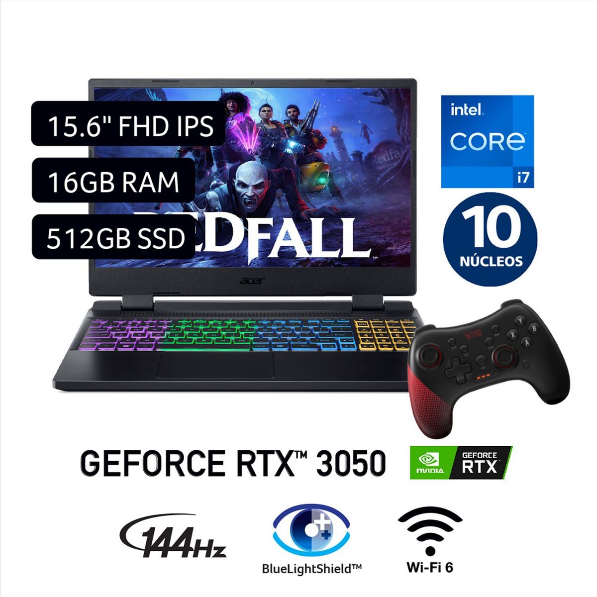 ACER - Gamer Acer Intel Core i7 RTX3050 16GB 512GB SSD Nitro 5 12° Gen 15.6" + Mando
