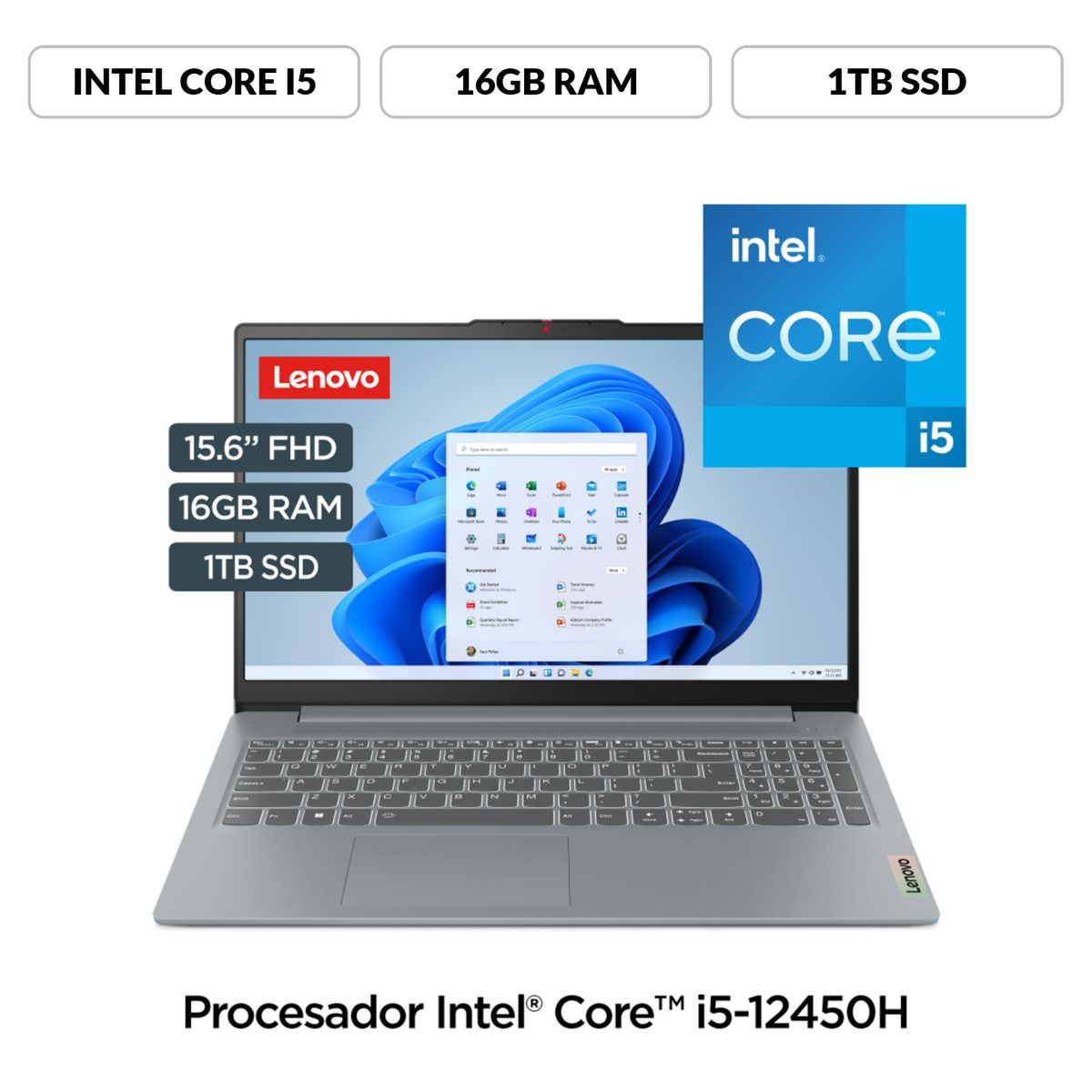 LENOVO - Laptop Lenovo Intel Core I5 16GB 1TB SSD Idepad Slim3 12° Gen 15.6" Touch