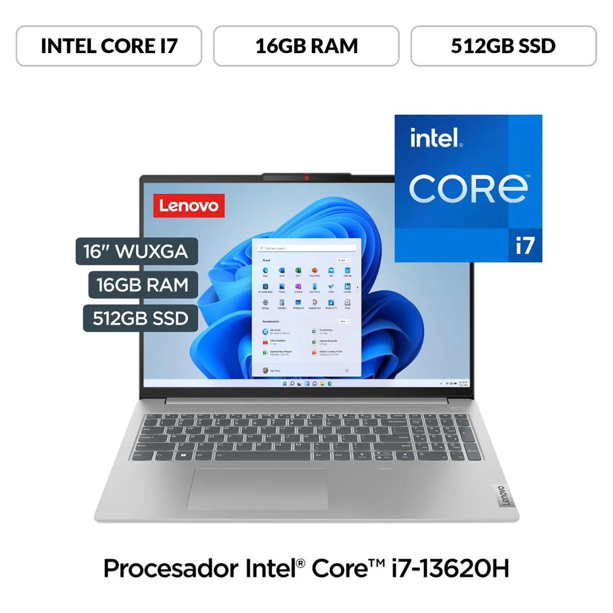 LENOVO - Laptop Lenovo Intel® Core i7 16GB 512GB SSD Ideapad Slim 5 13° Gen 16" FHD