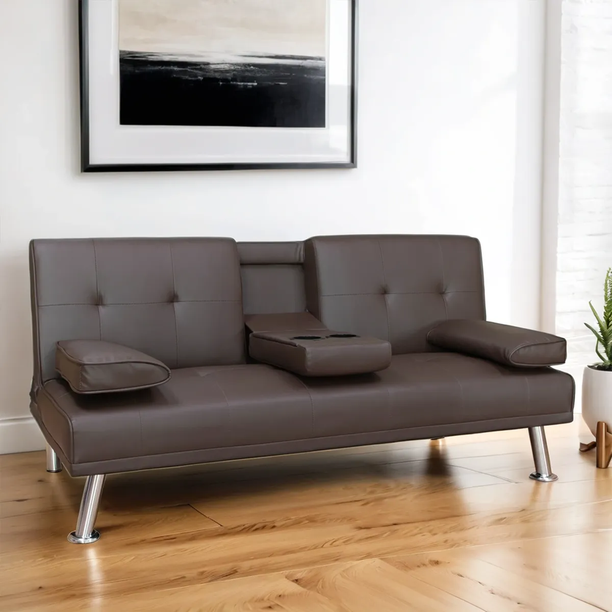 AMBIENTA - Sofá Cama Futón Spotlight 3 Cuerpos 1.5 Plz con Posavasos