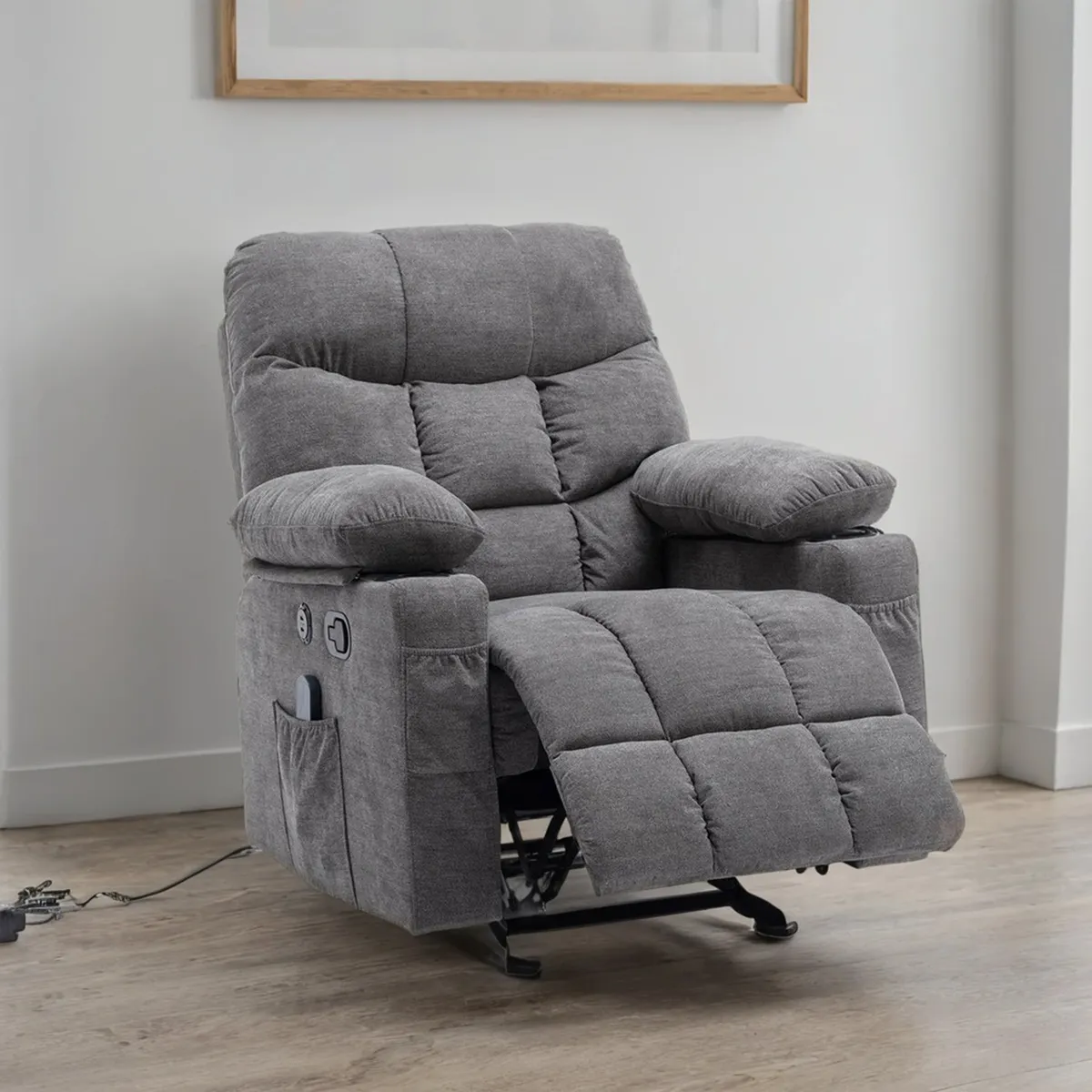 MICA - Sofá Reclinable Thunder con Mecedora, Masajeador, Calentador y Puertos USB