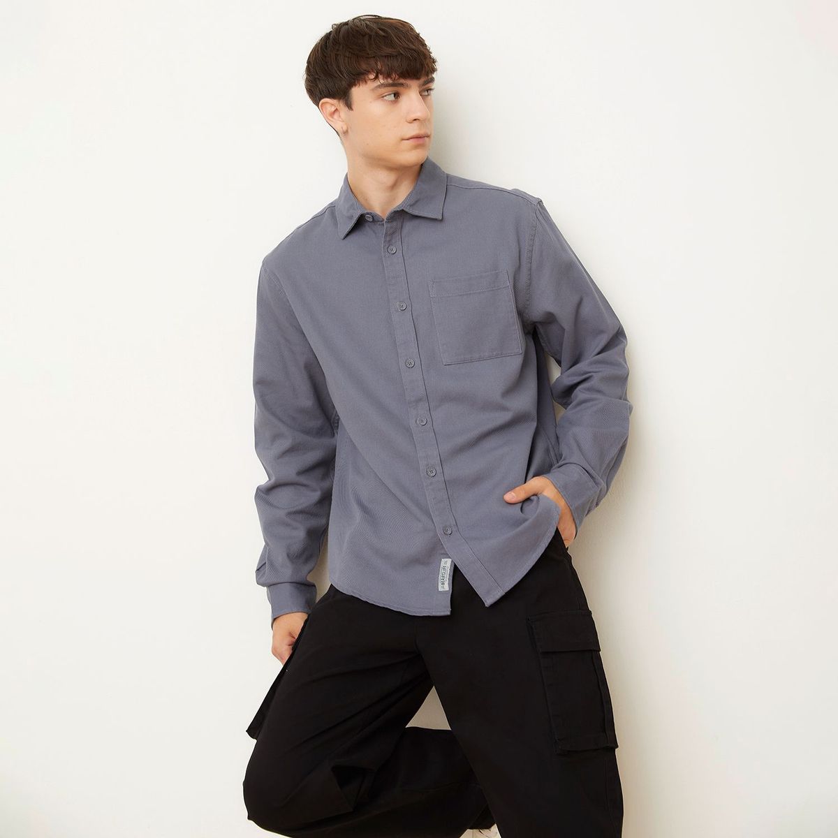 BEARCLIFF - Camisa 100% Algodón Manga Larga Hombre Bearcliff