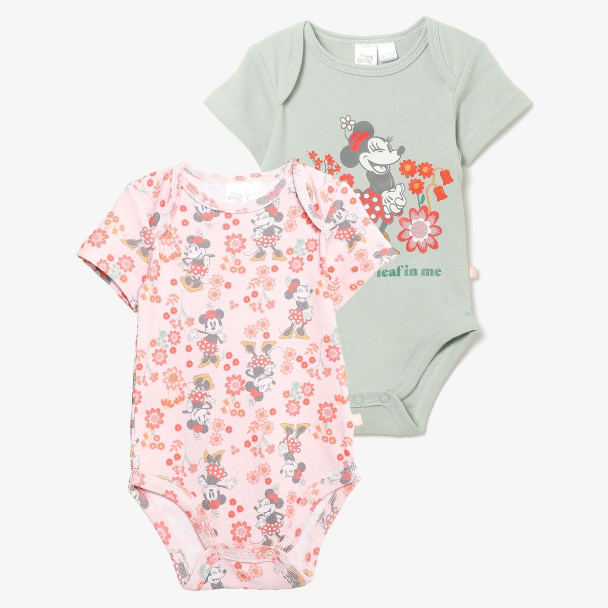 MINNIE - Body Bebé Niña Pack X2 Manga Corta Algodón Minnie