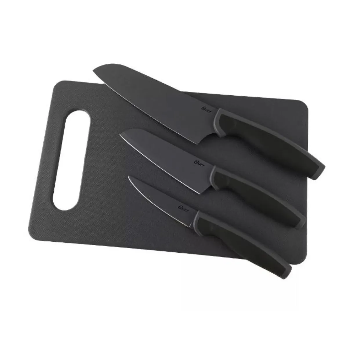 OSTER - Juego De Cuchillos 3 Piezas + Tabla De Picar