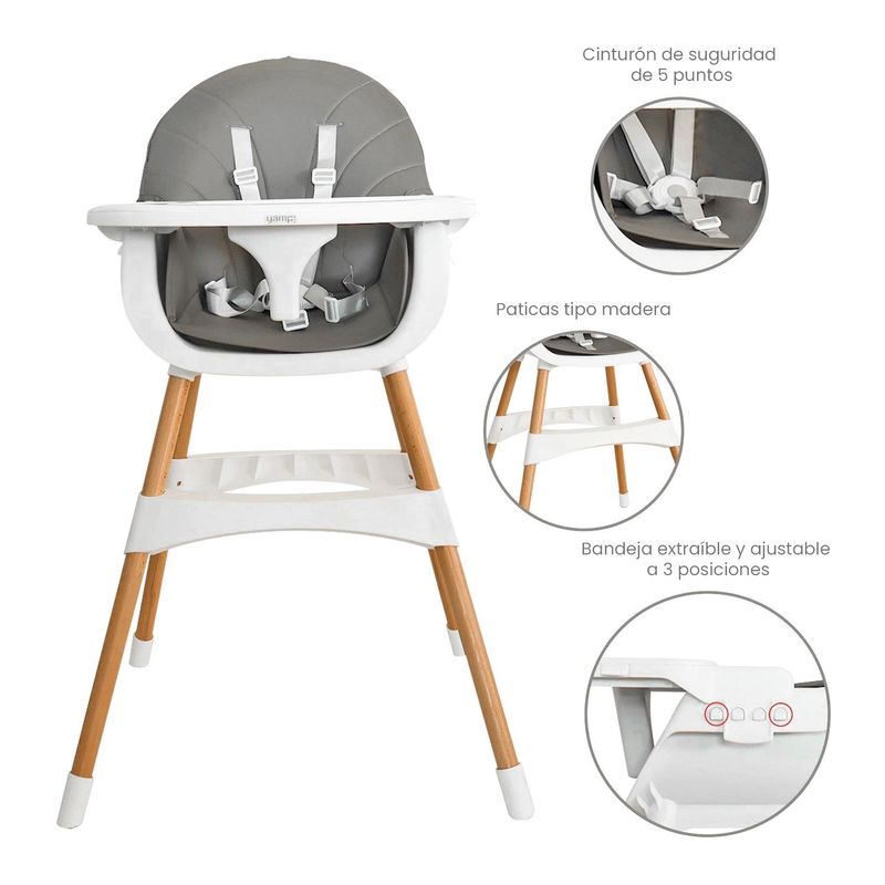 YAMP - Silla De Comer Bebé Dinny De Madera 2 En 1 Yamp