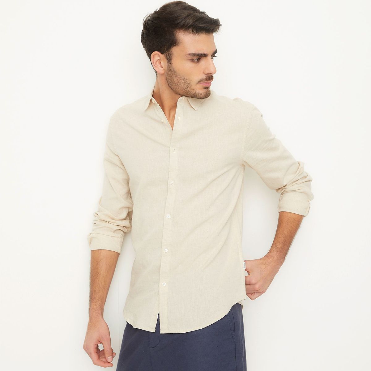 BASEMENT - Camisa Manga Larga Lino Hombre Basement