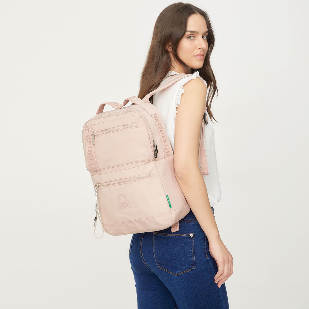 BENETTON - Mochila Benetton Negra Con Cierres Y Logo