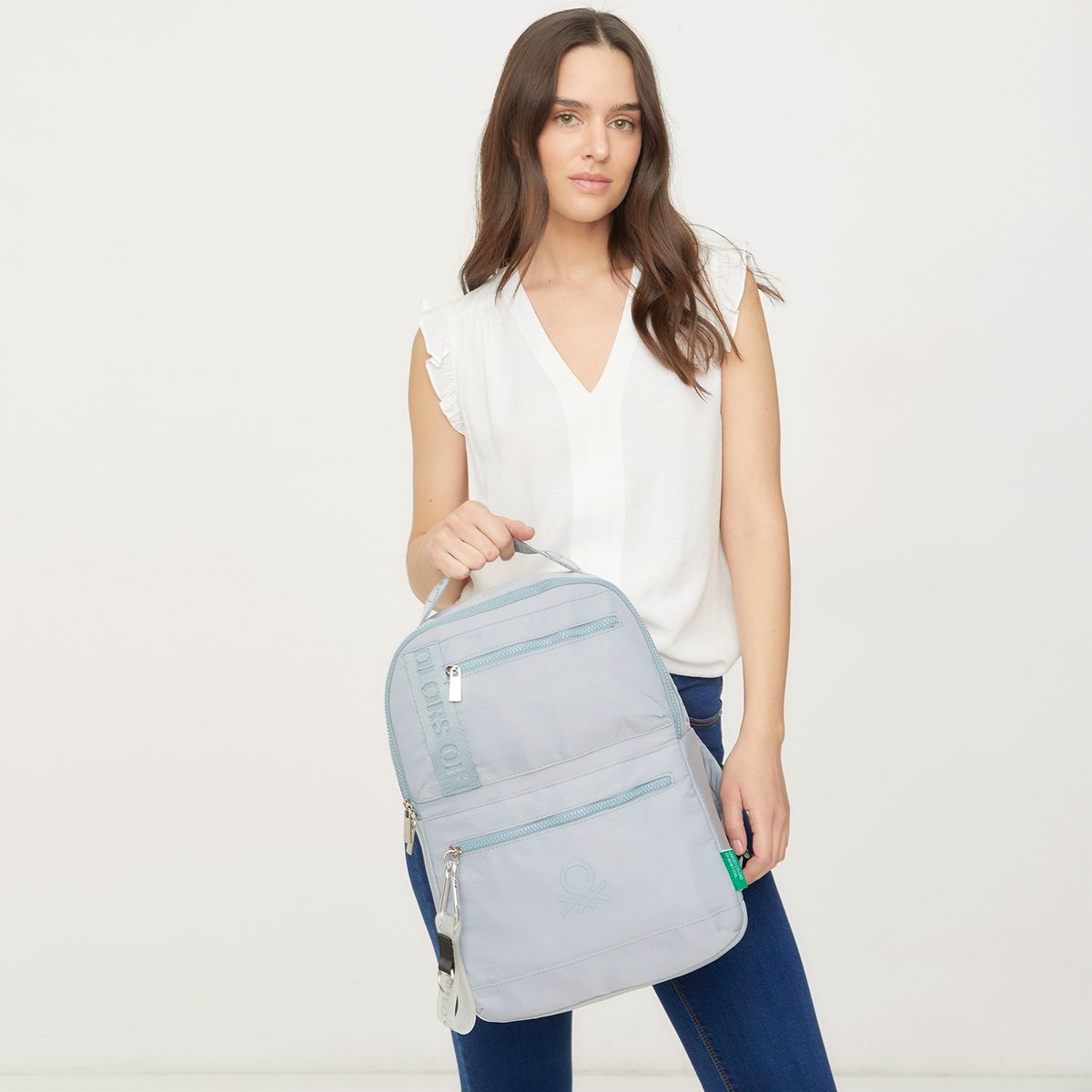 BENETTON - Mochila Benetton Negra Con Cierres Y Logo