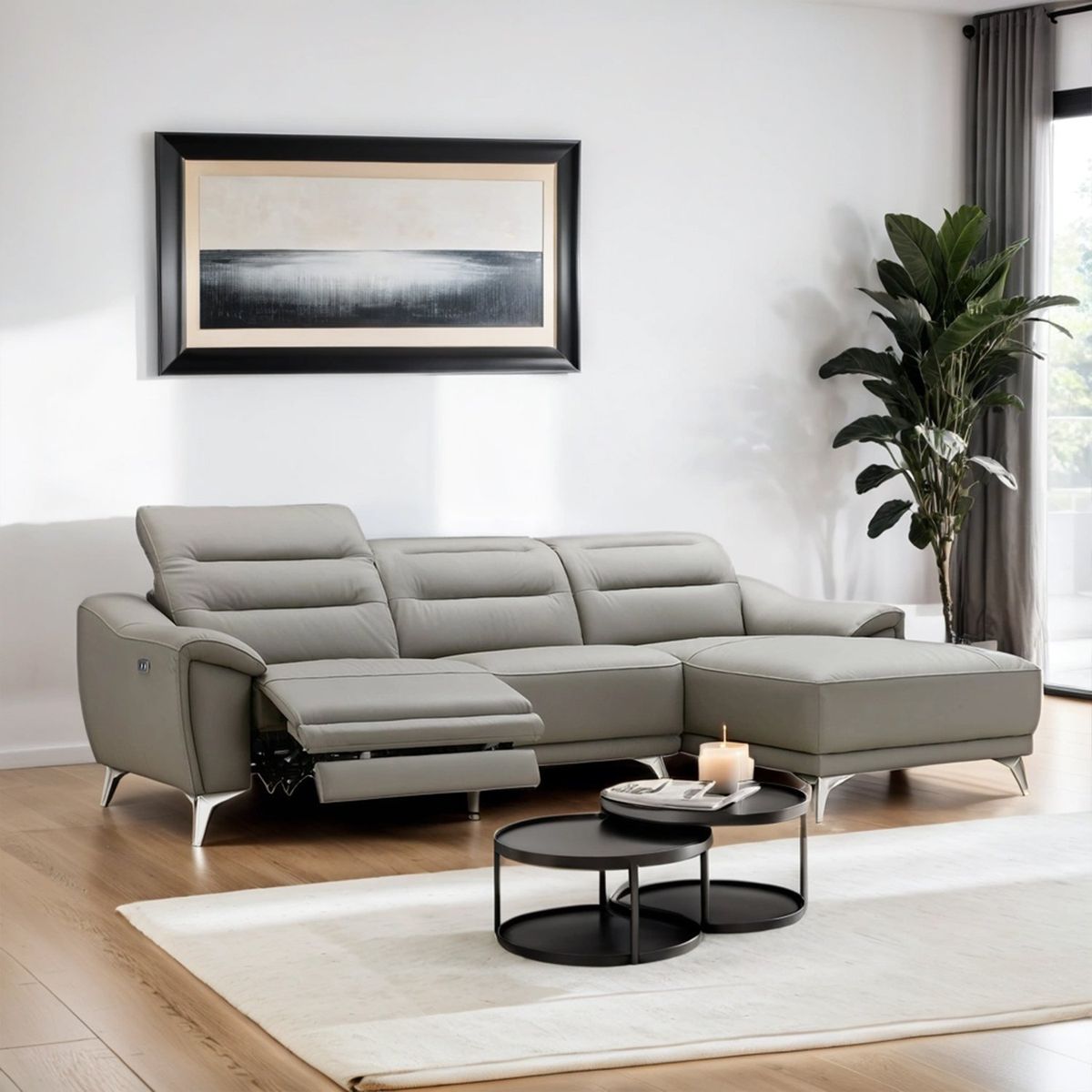 BASEMENT HOME - Seccional Louis 4 Cuerpos Derecho De Cuero