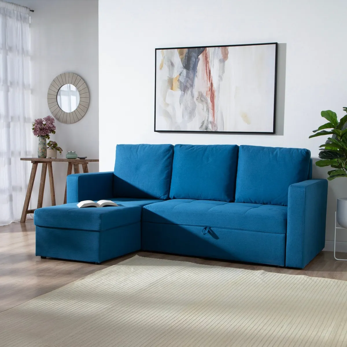 MICA - Futón Seccional Convertible Alex 3 Cuerpos Izquierdo 2 Plz Con Almacenamiento y Posavasos