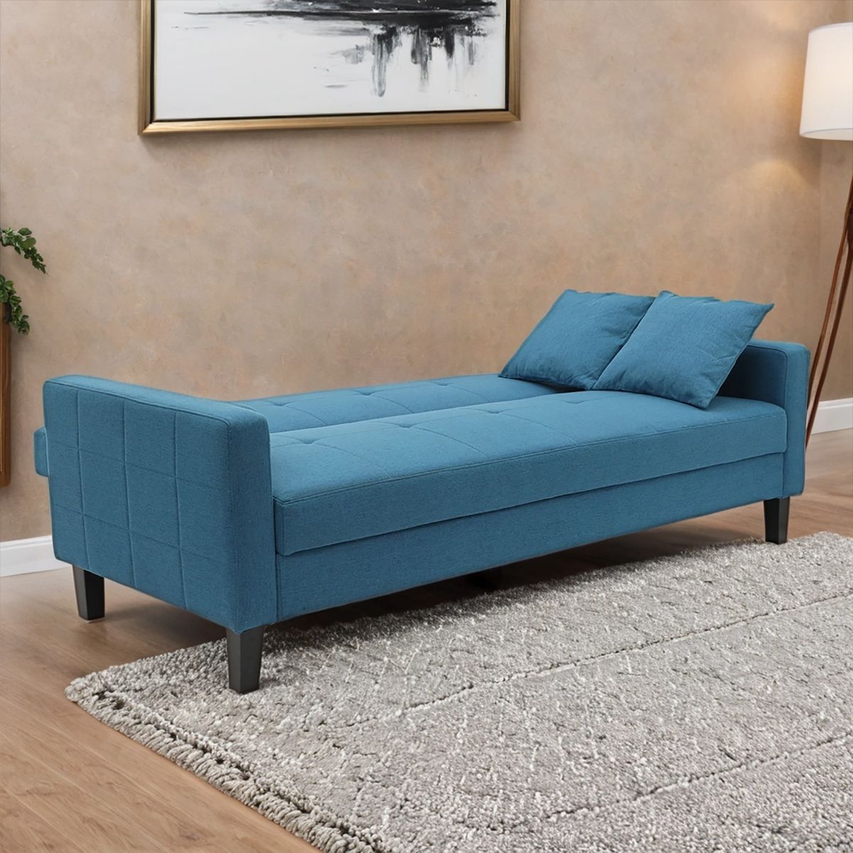 MICA - Sofá Cama Futón Santiago 3 Cuerpos 1.5 Plz con Almacenamiento y Cojines Decorativos