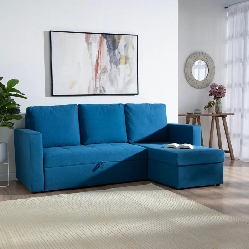 MICA - Futón Seccional Convertible Alex 3 Cuerpos Derecho 2 Plz Con Almacenamiento y Posavasos