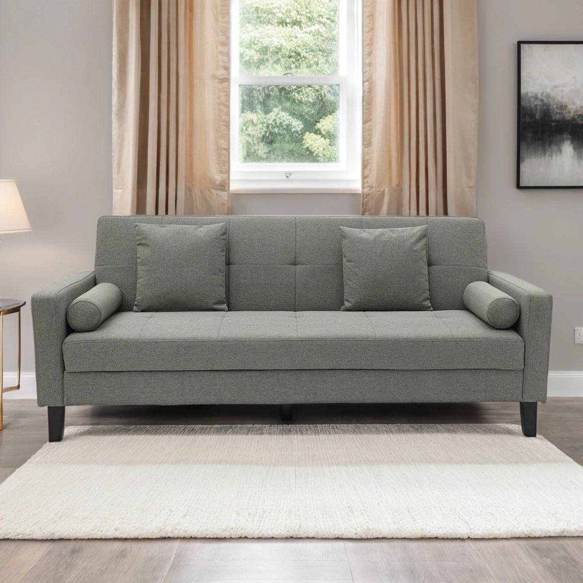 MICA - Sofá Cama Futón Santiago 3 Cuerpos 1.5 Plz con Almacenamiento y Cojines Decorativos