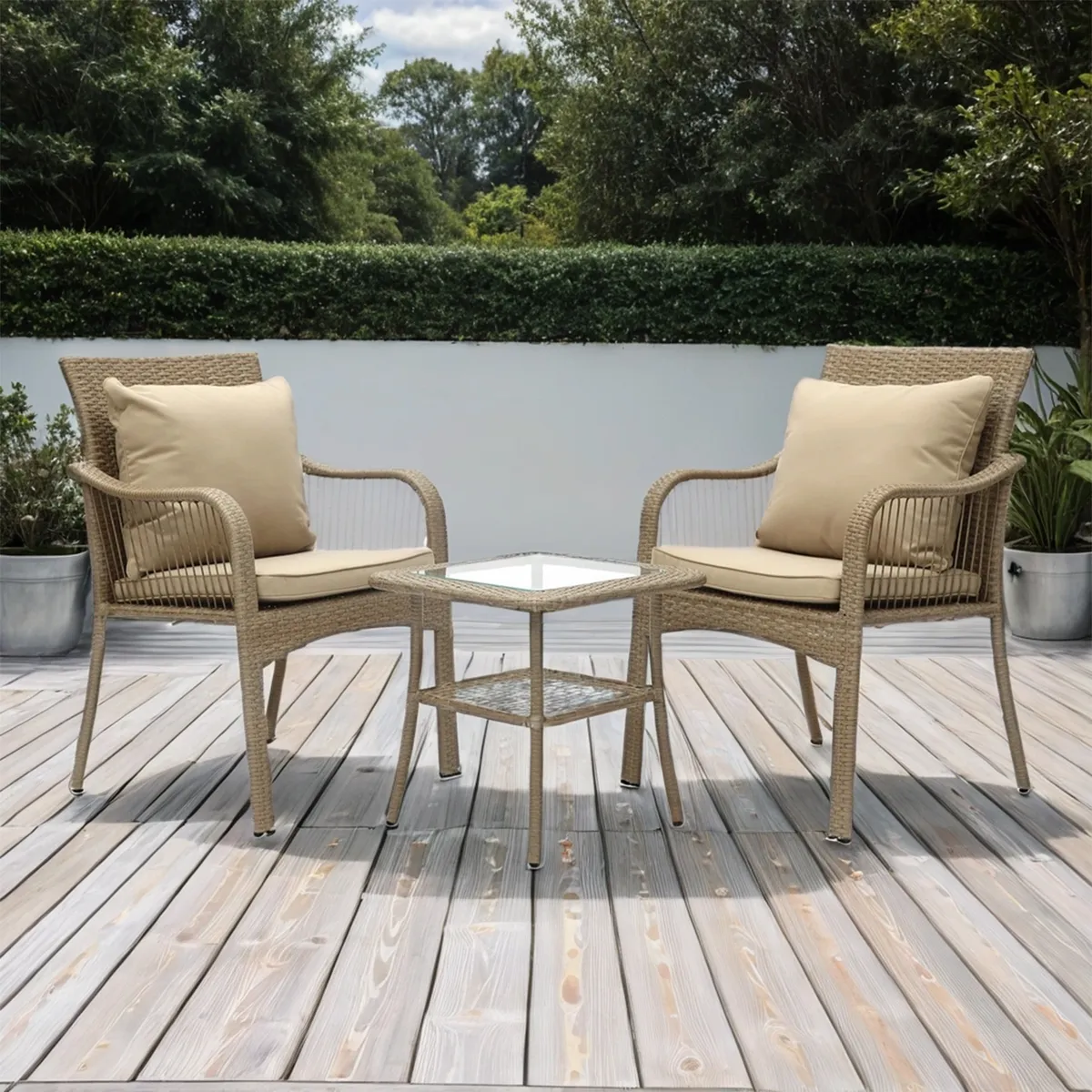 MICA - Juego De Sala De Terraza Bali 1-1 Cuerpos Con Mesa De Centro