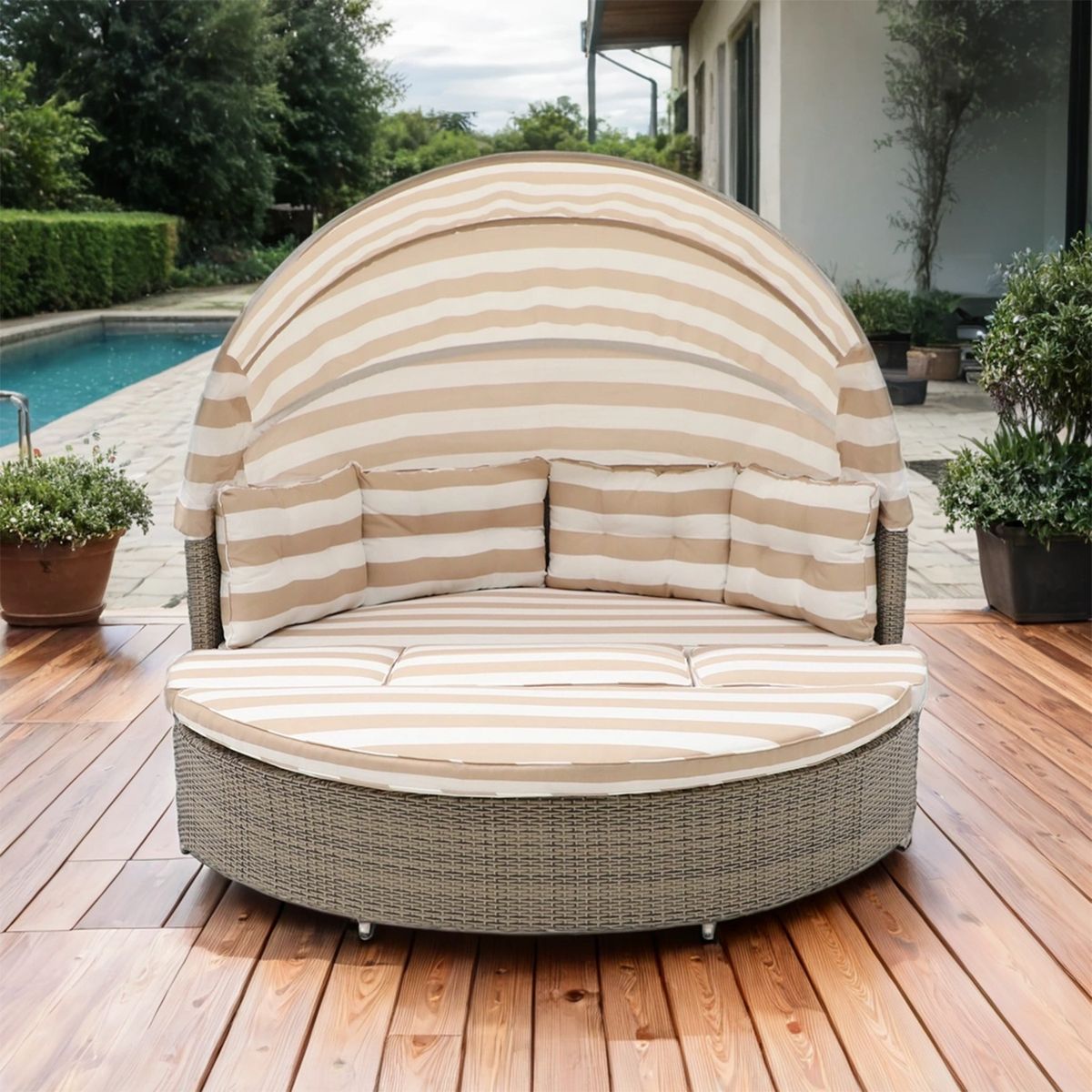 BASEMENT HOME - Cama Reposera Sarasota Modular de Terraza con Quitasol Plegable 