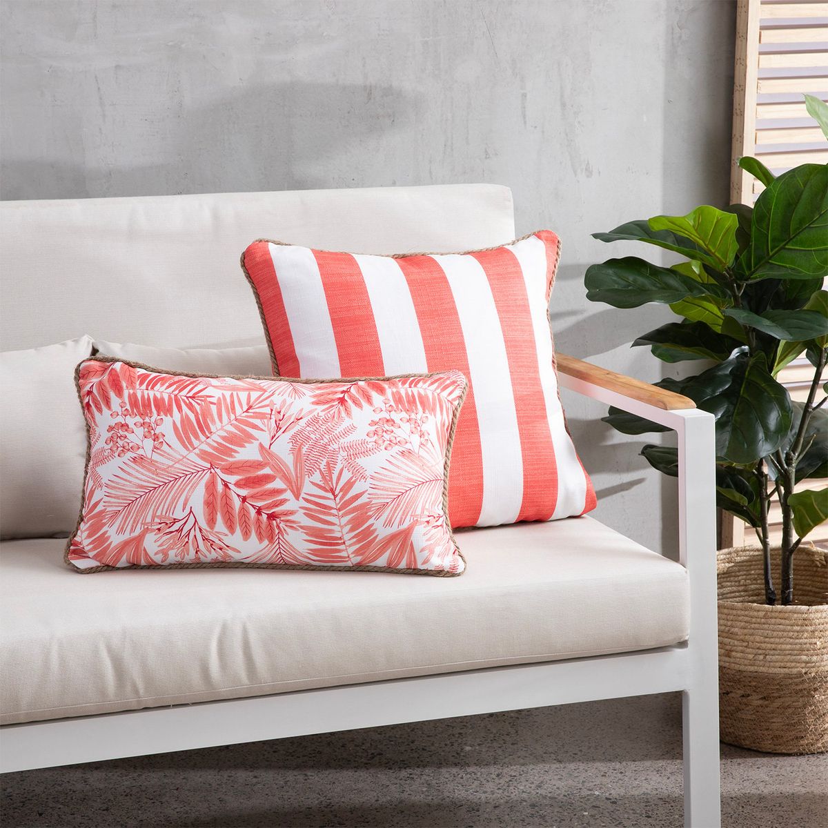 BASEMENT HOME - Cojín Terraza Resistente Al Agua Rayas Coral 45x45cm