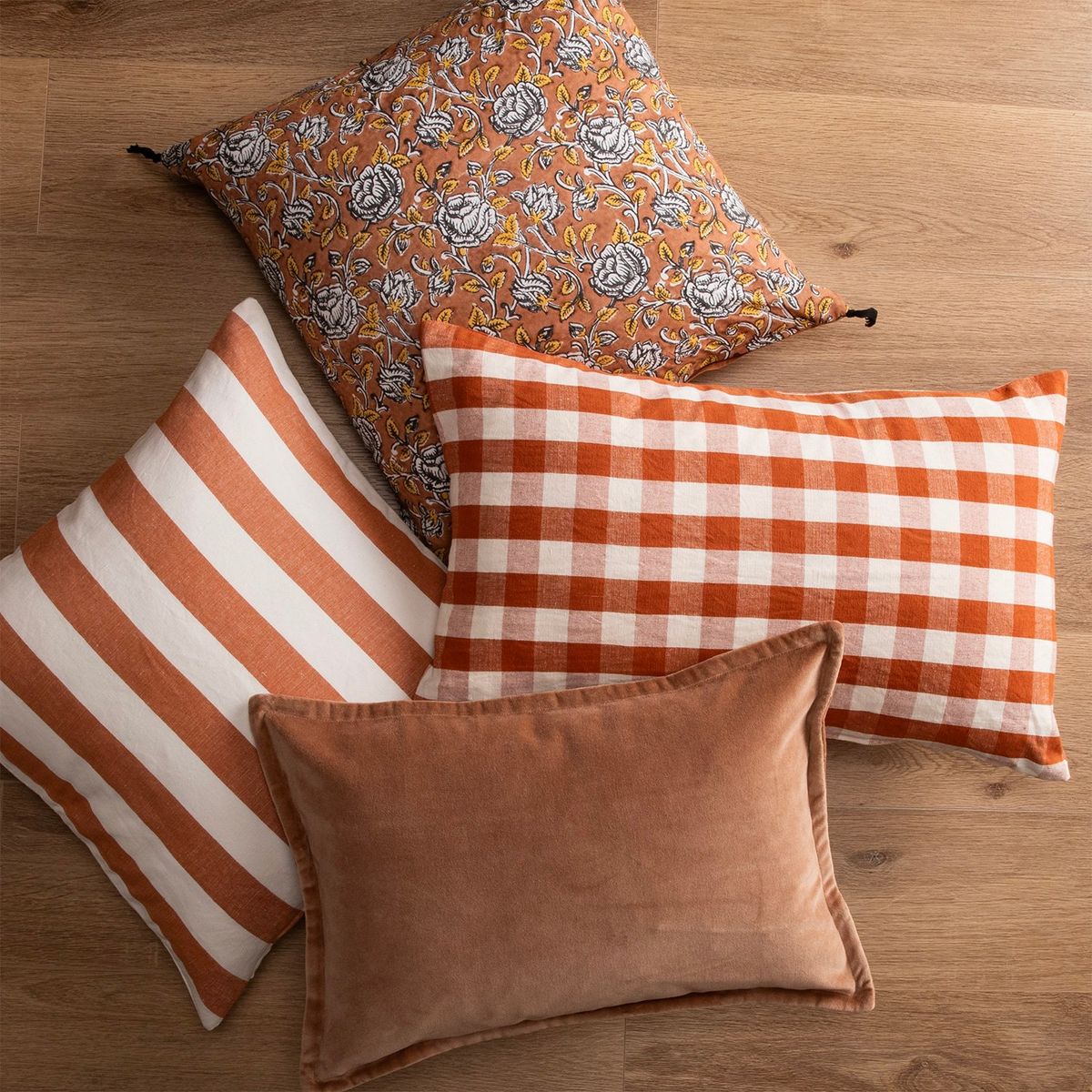 BASEMENT HOME - Funda de Cojín Lino Algodón Rayas Terracota 50x50cm
