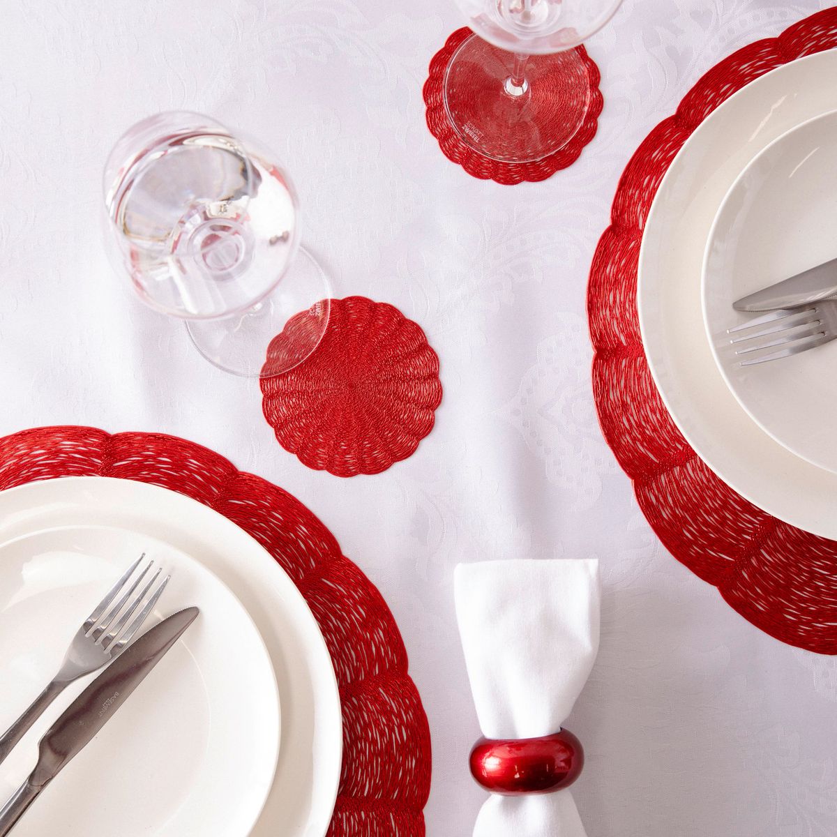 ROBERTA ALLEN - Set x4 Posavasos Olas Rojas