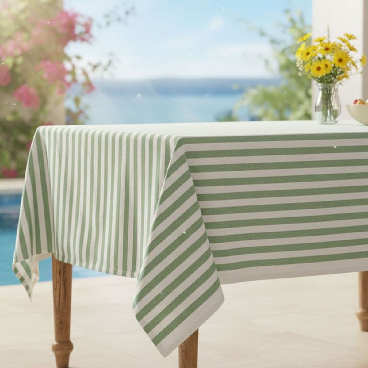 BASEMENT HOME - Mantel Cotton Líneas Verde 150x210cm