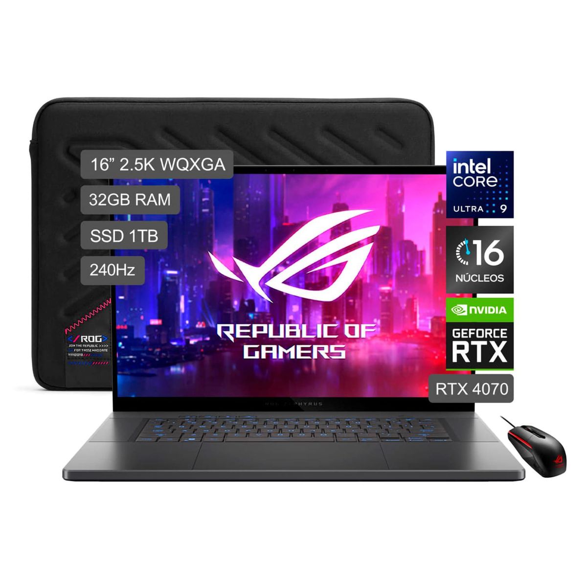 ASUS - Gamer Asus ROG Zephyrus G16 16" Intel Core Ultra 9 Processor 185H de 16 núcleos RTX 4070 32GB RAM 1TB SSD (TGP 105W)