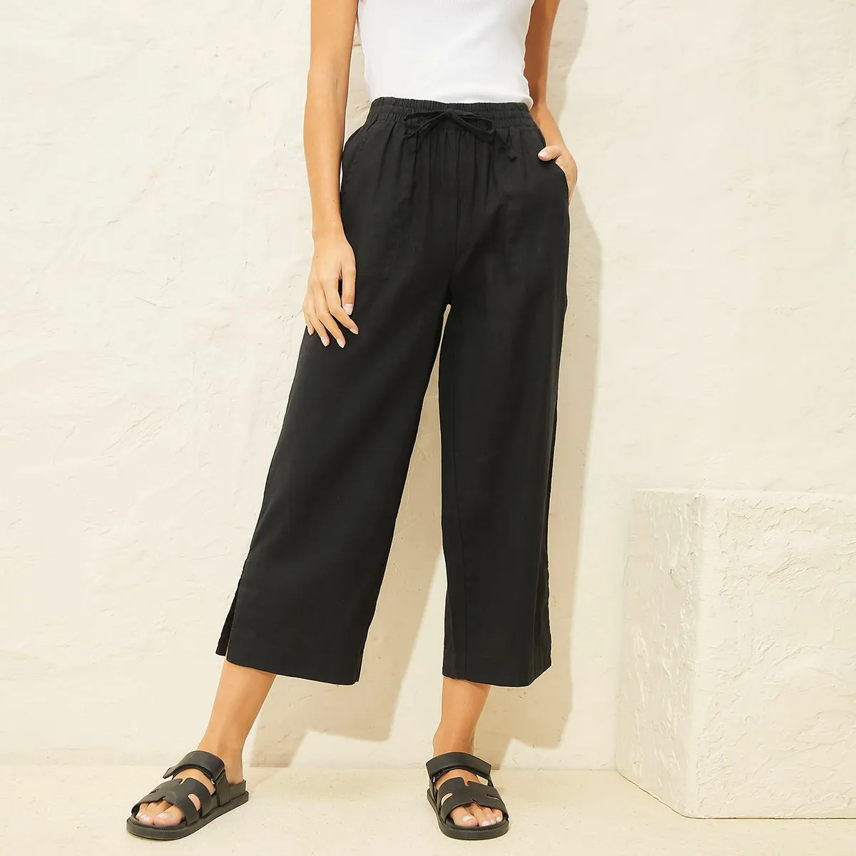 BASEMENT - Pantalón 100% Lino Mujer Basement