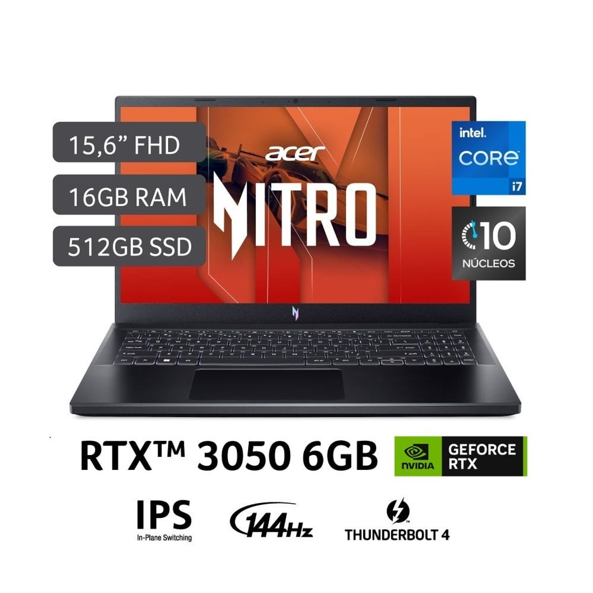 ACER - Gamer Acer Intel Core I7 Rtx3050 16gb 512gb Ssd 13° Gen Nitro V 15 15,6"