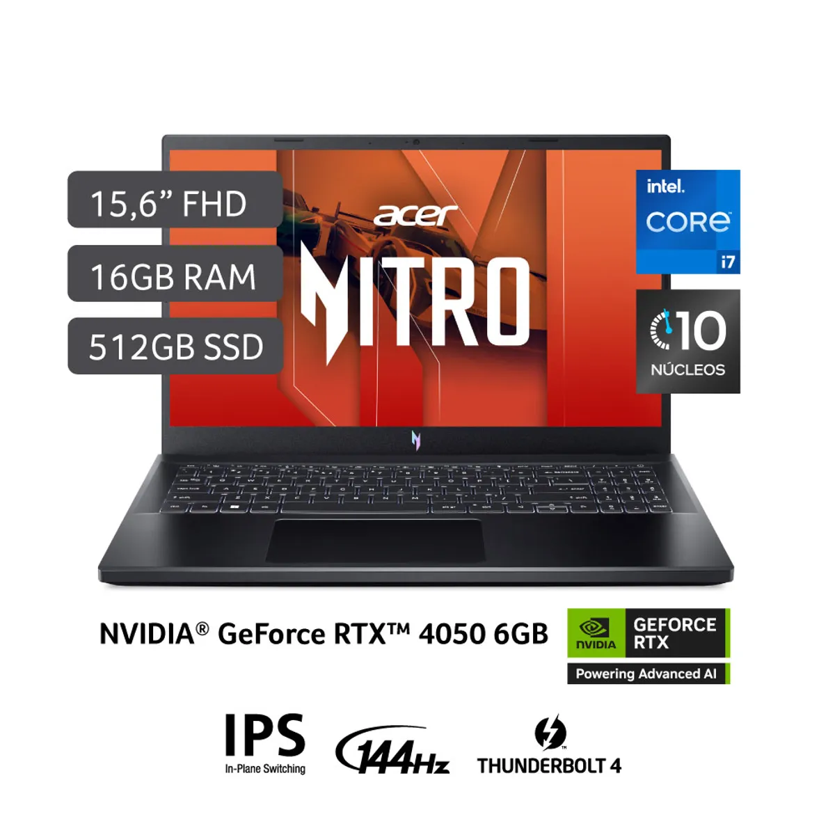 ACER - Gamer Acer Intel Core I7 Rtx4050 16gb 512gb Ssd 13° Gen Nitro V 15 15,6"