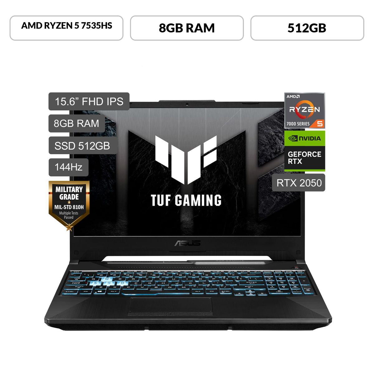 ASUS - Gamer Asus Amd Ryzen 5 Rtx 2050 8Gb Ram 512Gb Ssd Tuf Gaming A15 Serie 7000 15.6"