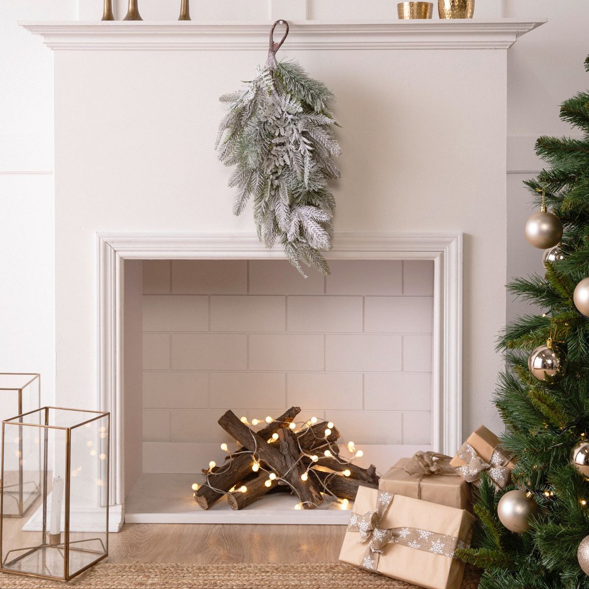 MICA - Muerdago Rama Navideña Blanca 34x10x61cm