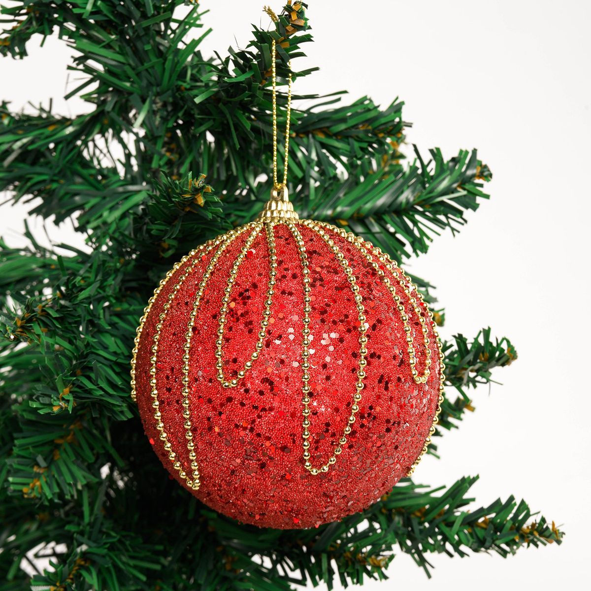 MICA - Adorno bola de árbol Bola roja con dorado 10cm