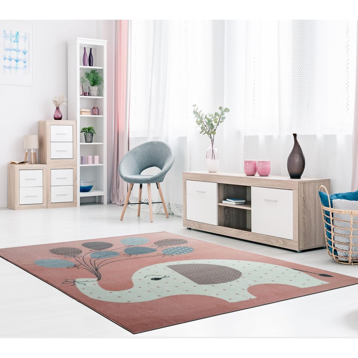 MICA - Alfombra Luna Elefante Infantil 160x225cm