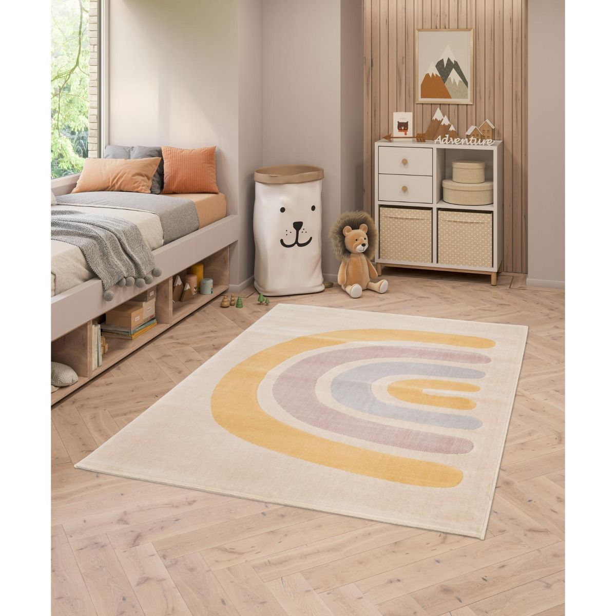 MICA - Alfombra Infantil Arcoiris Beige